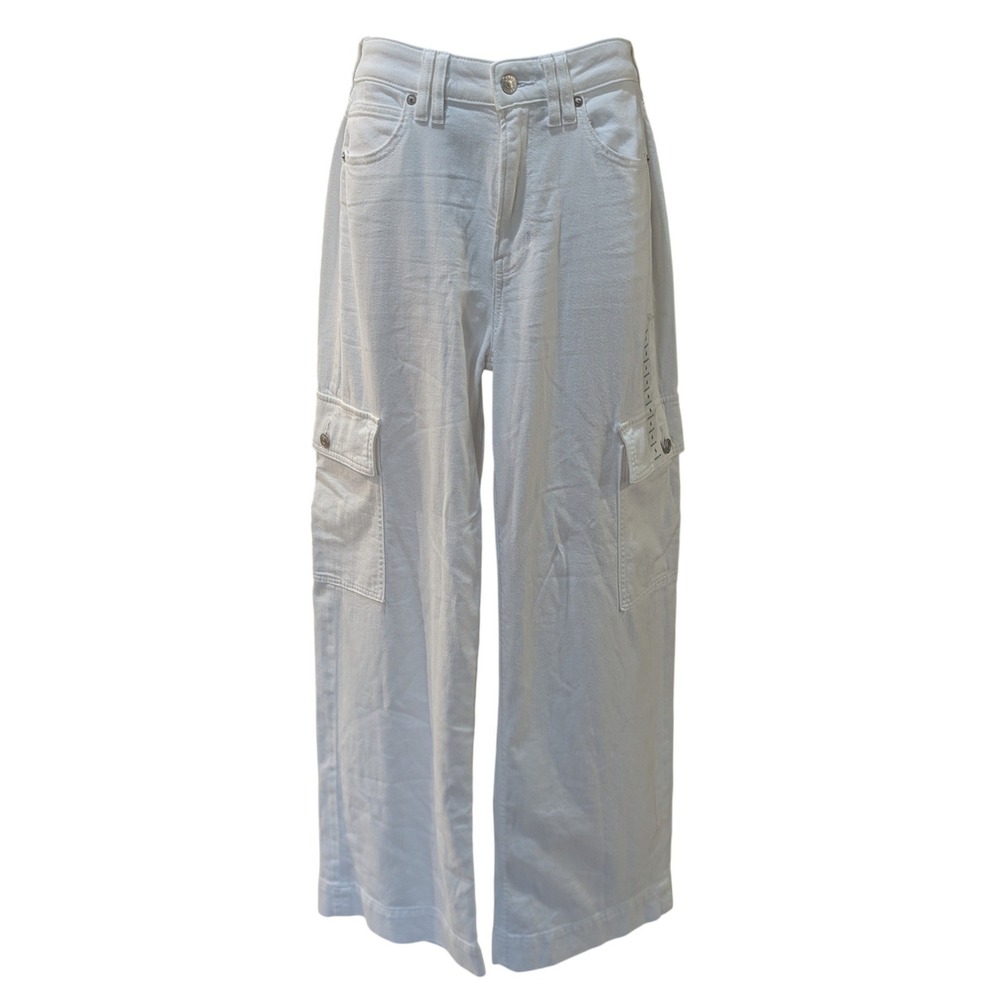 American Eagle Super High Rise Baggy Wide Leg Cargo Jeans White Womens 6 28W NEW